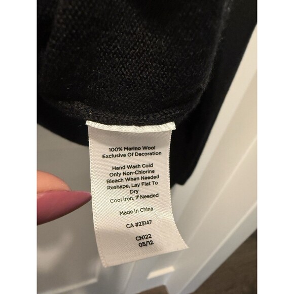 Talbots Military Cardigan Sweater Black Merino Wool Gold Buttons Medium Pockets - Picture 4 of 5